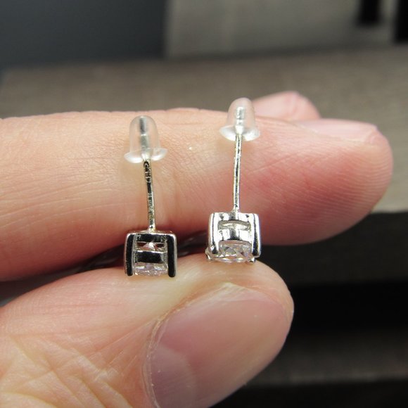 Sterling Pear & Round Cubic Zirconia Earrings - Picture 5 of 8